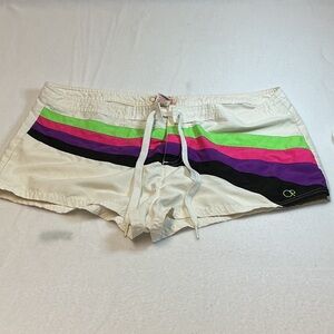 OP Women's Athletic Shorts with Black, Pink, and Green Stripes size 11/13. 0411